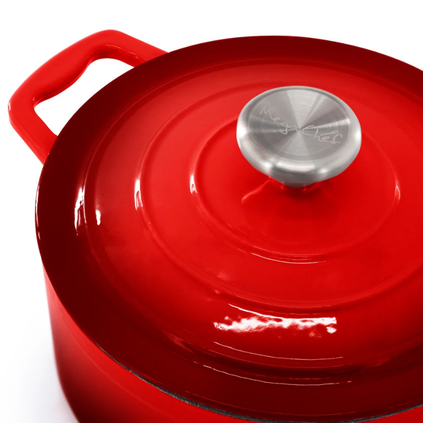 7-Piece Enameled Cast Iron Cookware Set Red Dutch Oven Pots & Pans
