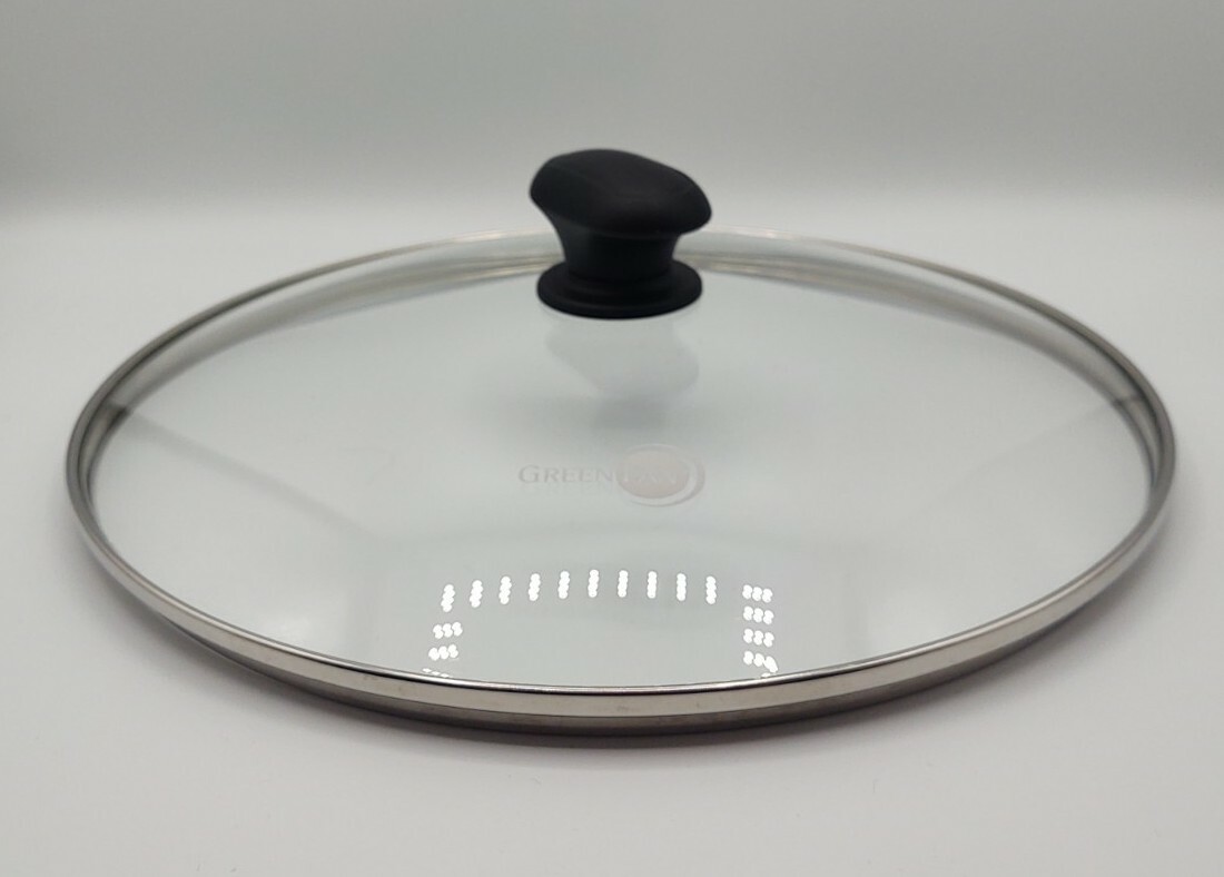 GREENPAN 11″ Glass Lid Stainless Steel Rim Black Knob Replacement