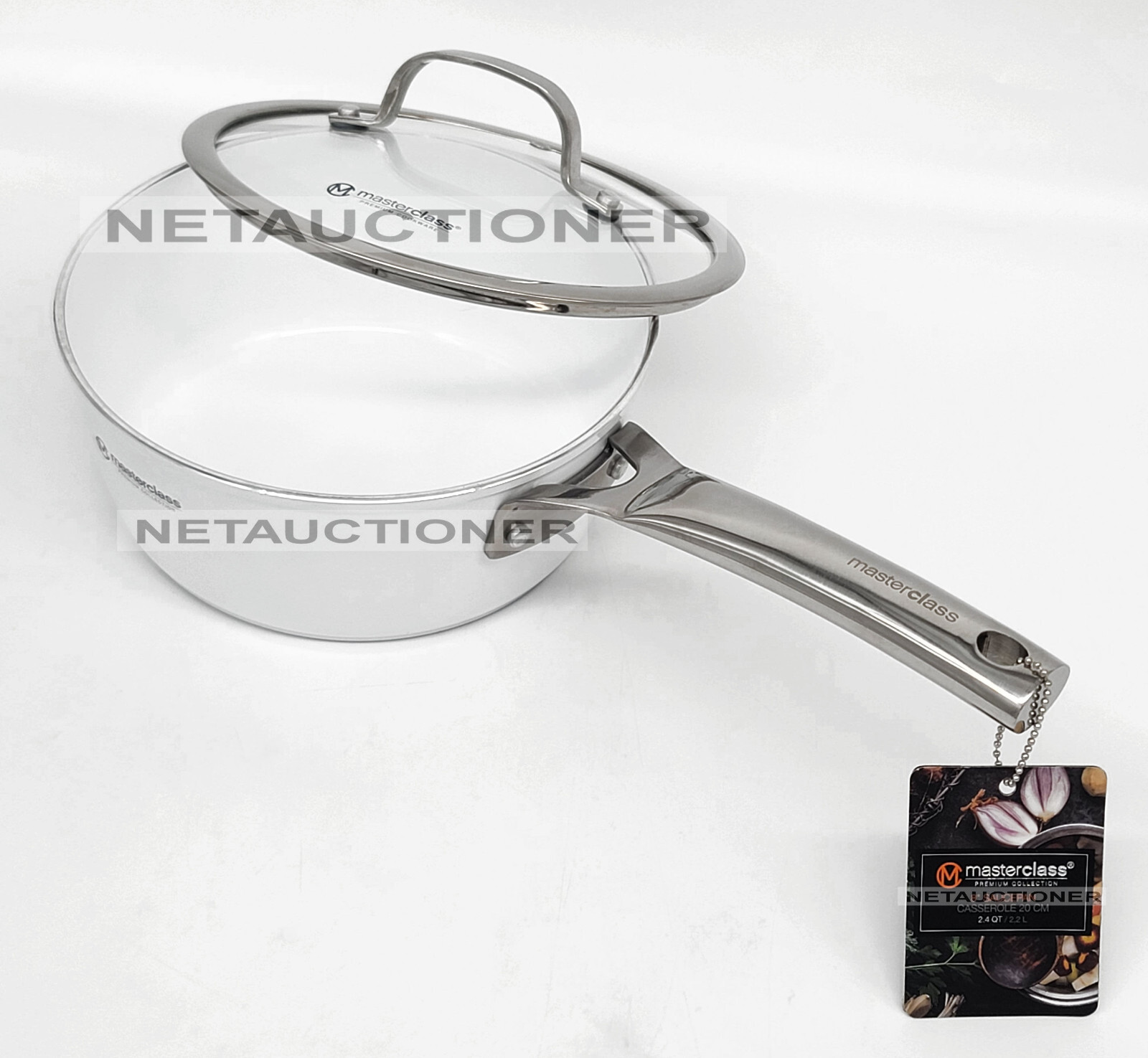 New Masterclass Nonstick 8” 2.4 Qt (2.2L) Saucepan & Lid White Premium Cookware