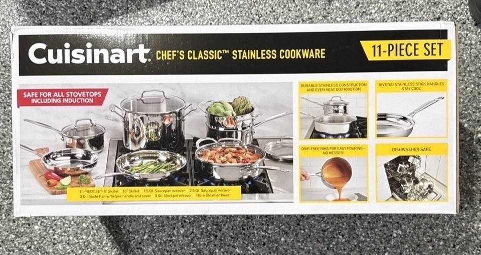 New Cuisinart Chef’s Classic 11-pc. Stainless Steel Cookware Set 77-11G