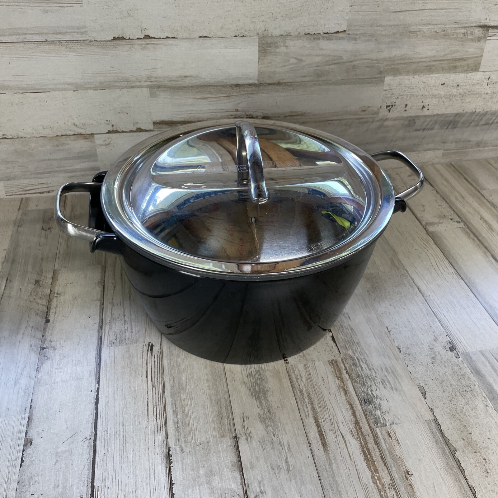 GREEN PAN 5Q 3 Pc. HOT POT CASSEROLE Black Stainless Steel Lid Ceramic Vintage