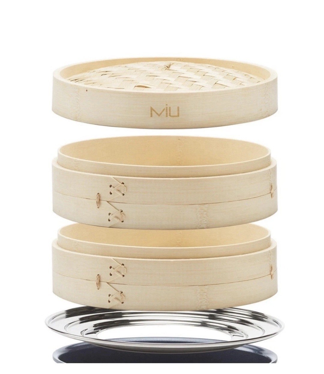 MIU 10″ 2-Tier🔥 🔥Bamboo Steamer🔥🔥 with Stainless Steel Ring Adapter and Lid
