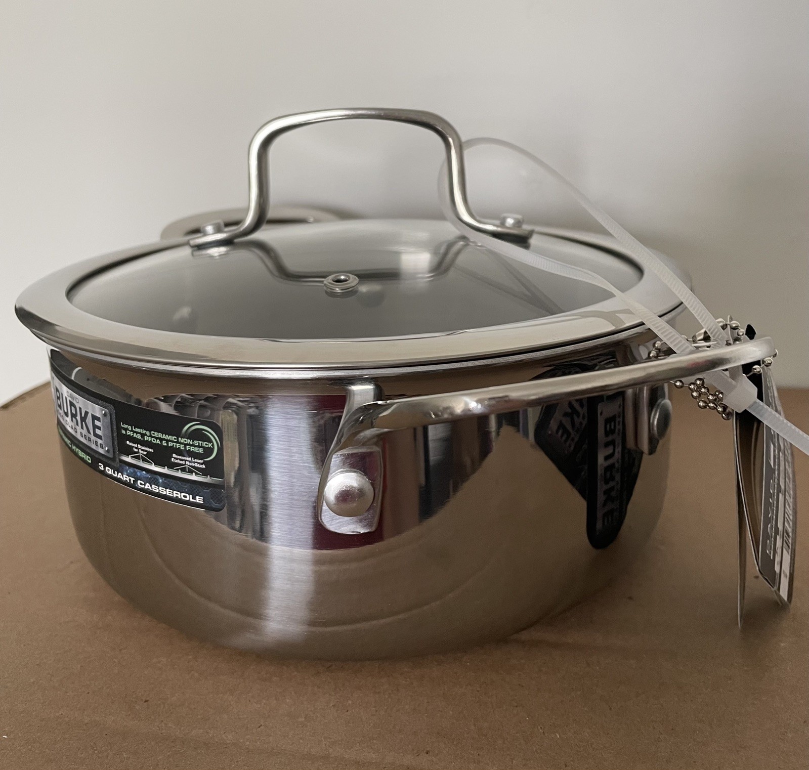 David Burke Geo Clad 3 Qt Casserole Ceramic Hybrid With Lid Safe Up To 500F ,NEW