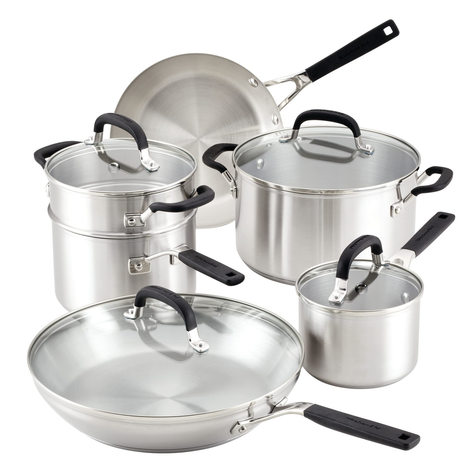 KitchenAid Stainless Steel Cookware 10 Piece, Brushed