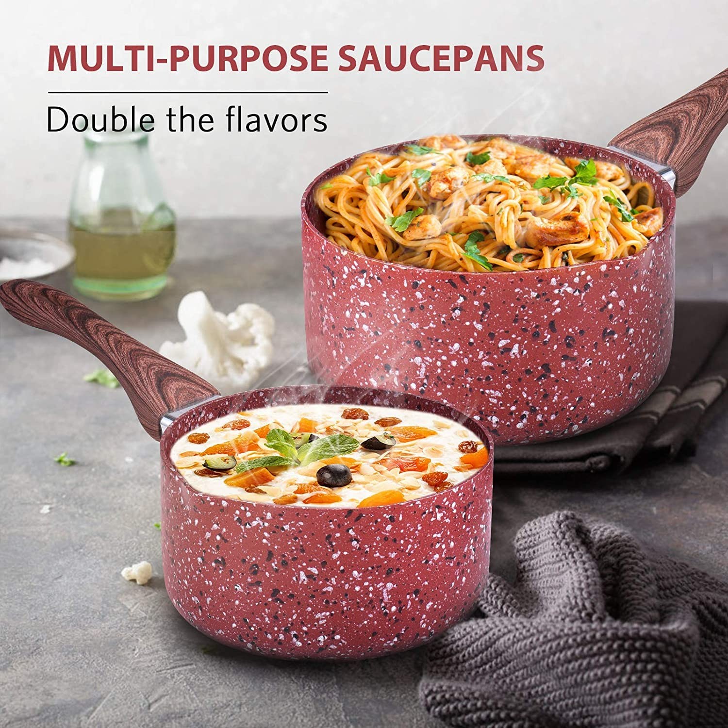 KOCH SYSTEME CS Nonstick Saucepan Set with Lid – 1.5 Quart & 3 Quart Stone Deriv