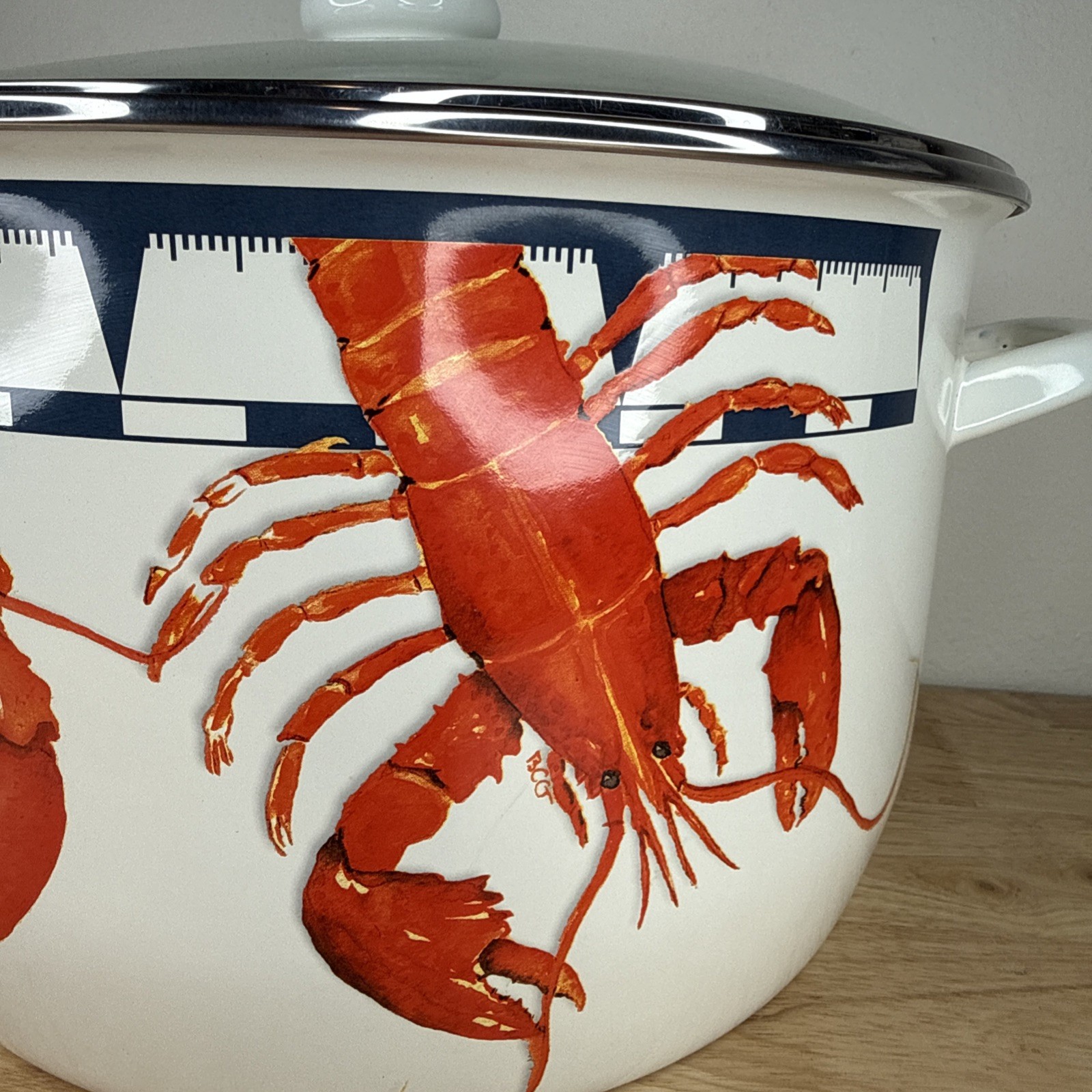 New Large Golden Rabbit Lobster Enamelware 18 Quart Stock Pot, Glass Lid, Rack