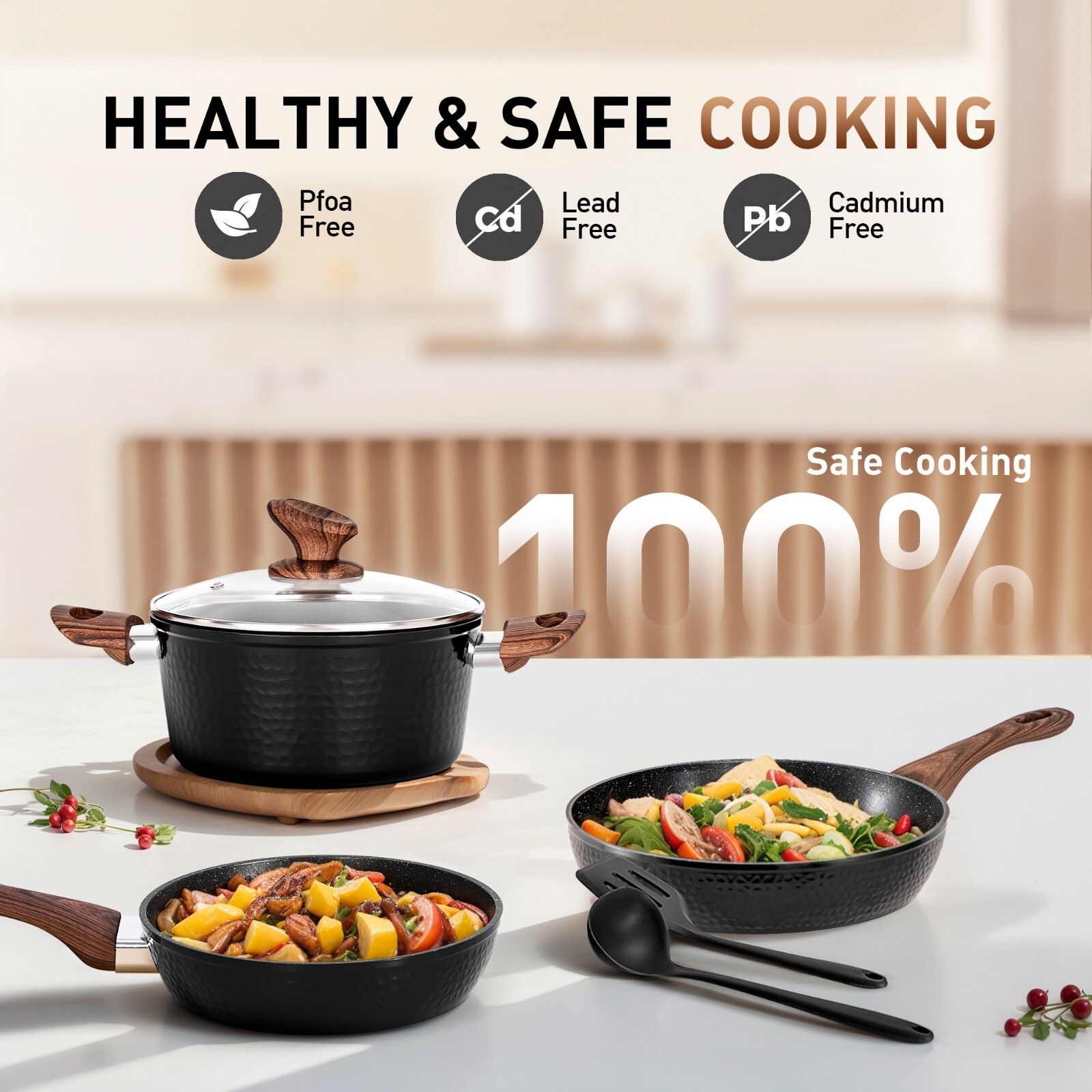 12 Pieces Induction Pots and Pans Set Nonstick Granite Stone Coated Cookware Set