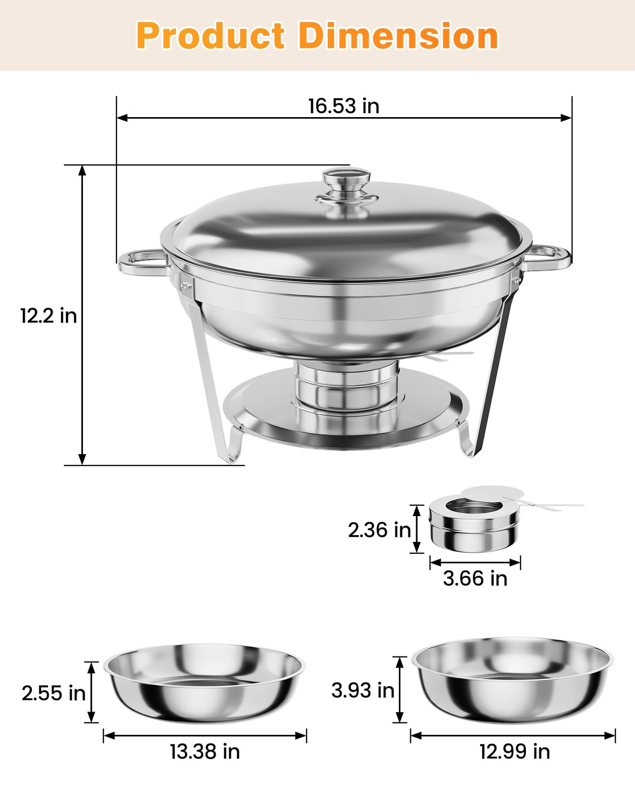 5QT 6-Pack Stainless Steel Chafing Dish Buffet Set, Warmers Food Servers Sets