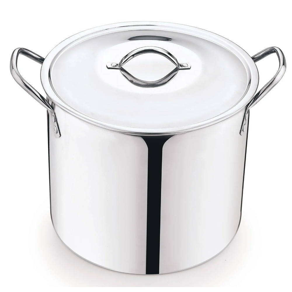 Stainless Steel Stock Pot with Metal Lid, Ultra Durable, Stay-Cool Handles
