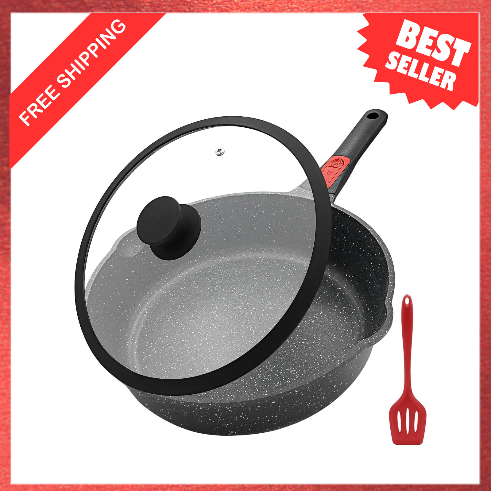 12 Inch Deep Frying Pan Skillet Nonstick with Lid 5 QT Saute Pan Compatible with