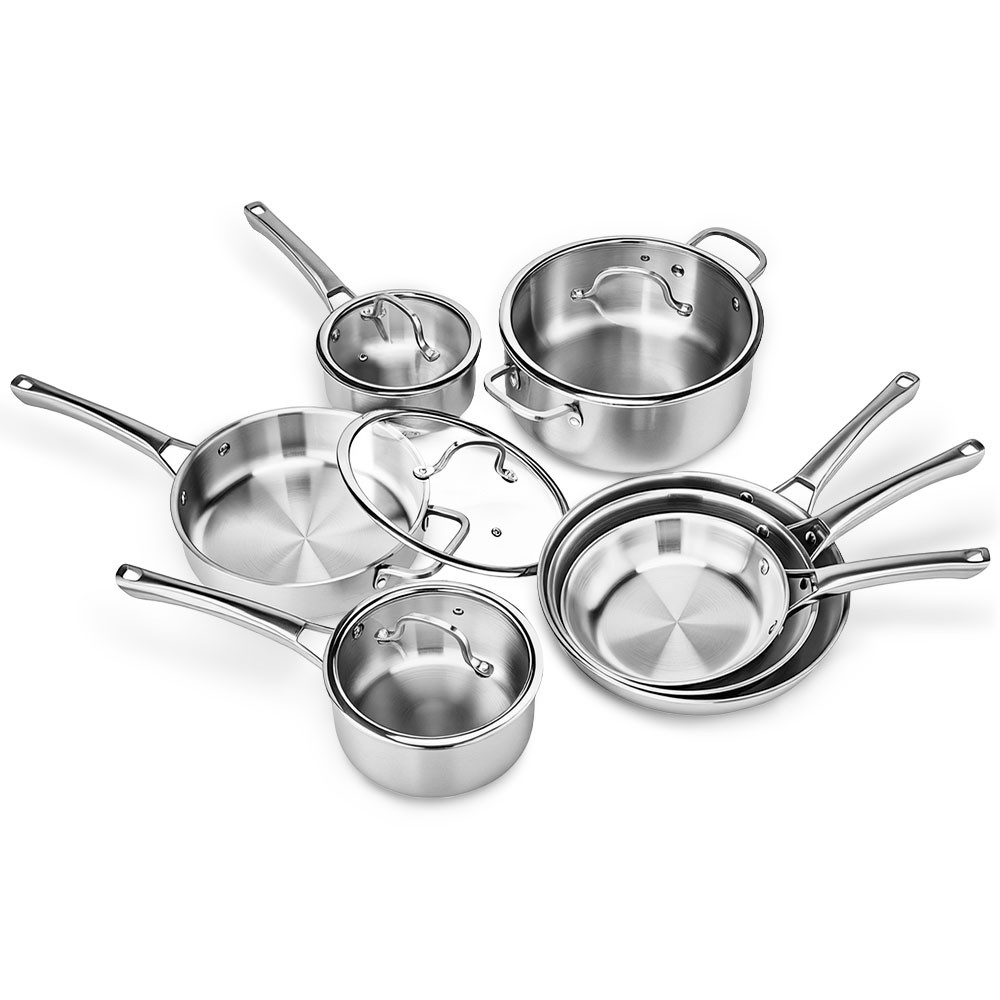 11 Pcs Stainless Steel Pot Set, Oven Safe Cookware up to 500°F, Ergonomic Handle