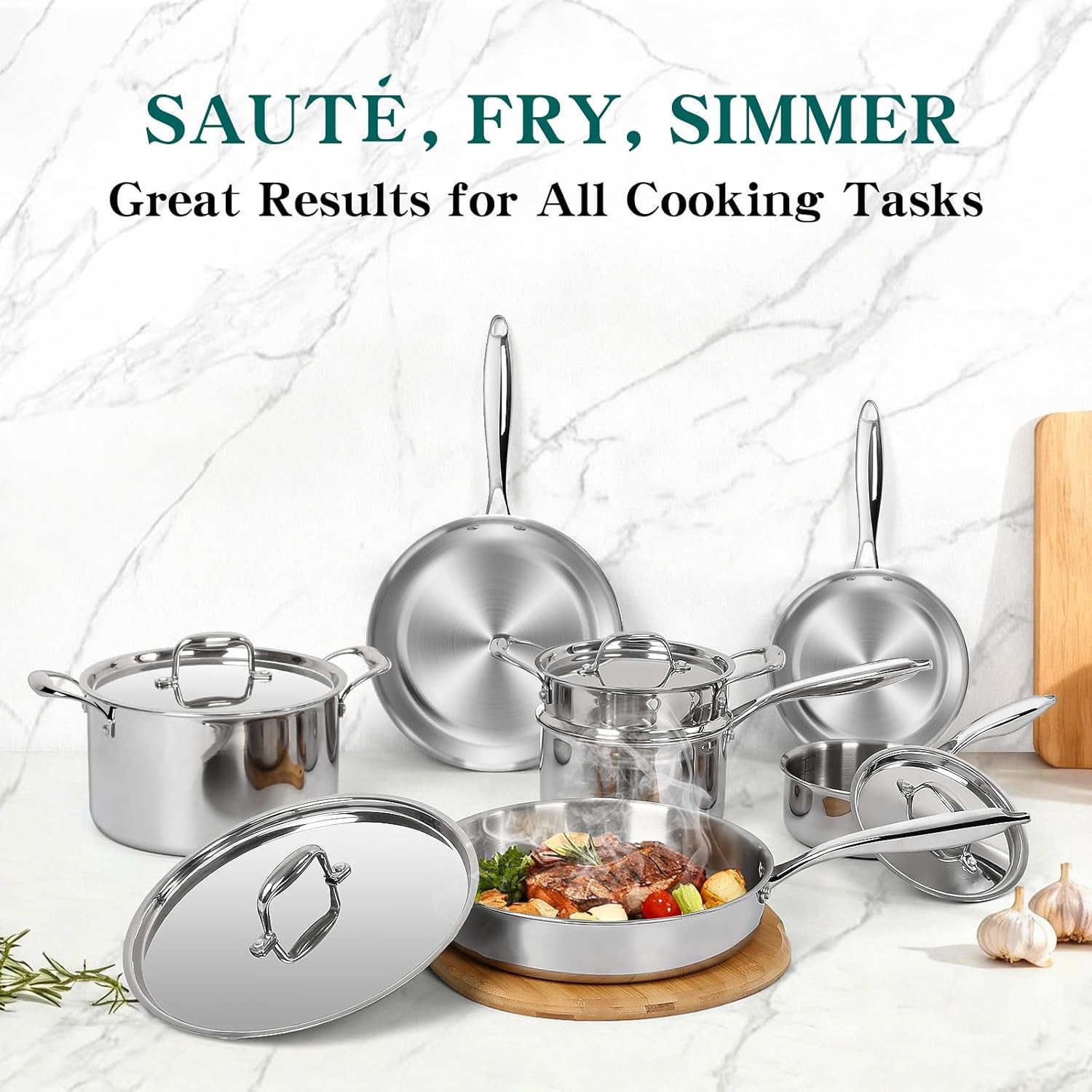 EWFEN 11PC 3-Ply Stainless Steel Cookware Set Induction Oven Safe PFOA Free