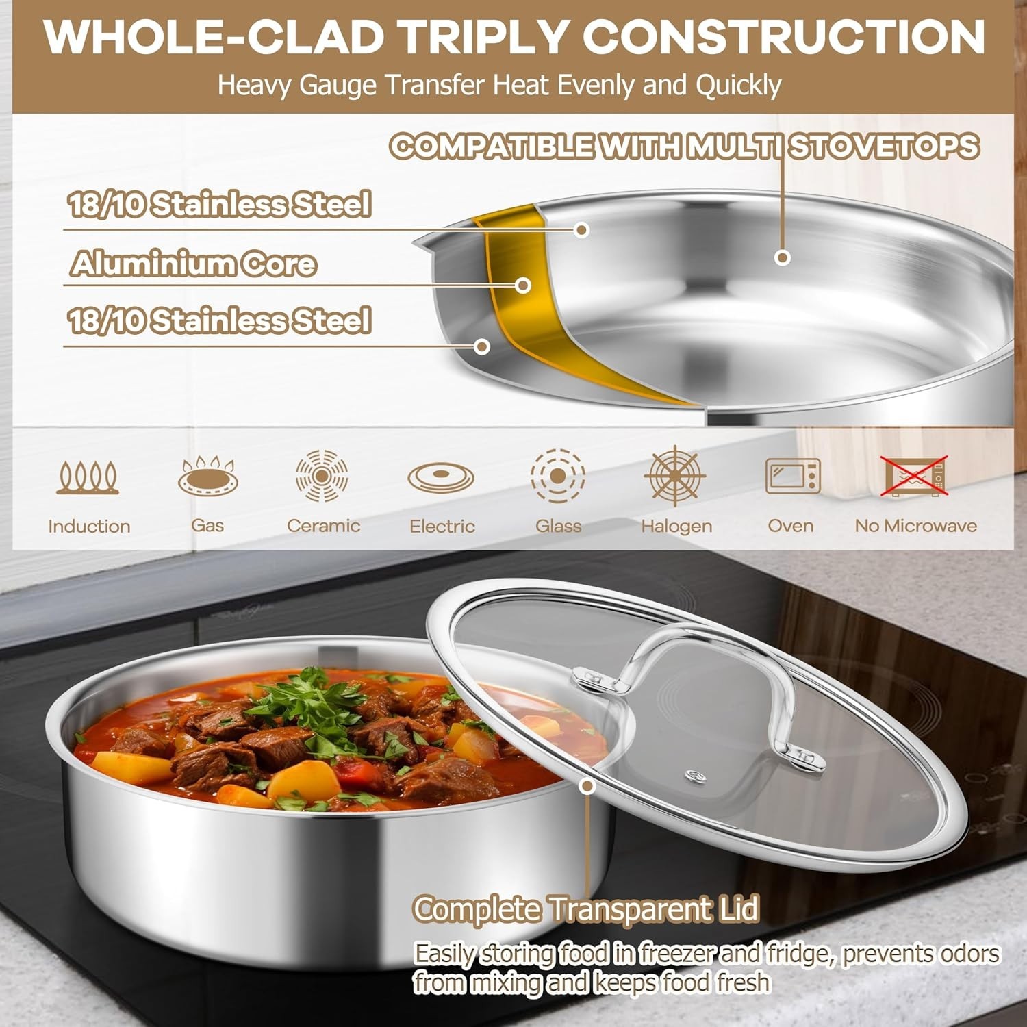 9-Piece Non-Toxic Stainless Steel Cookware Set for Induction & RV Use