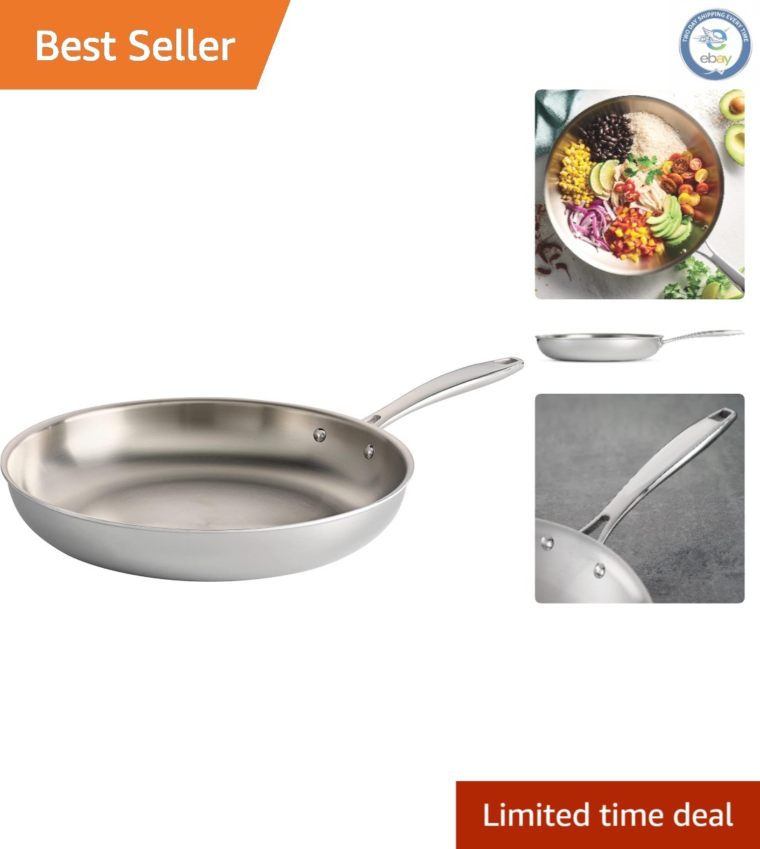 Luxury 12-Inch Fry Pan – NSF-Certified, Stainless Steel, Made in Brazil