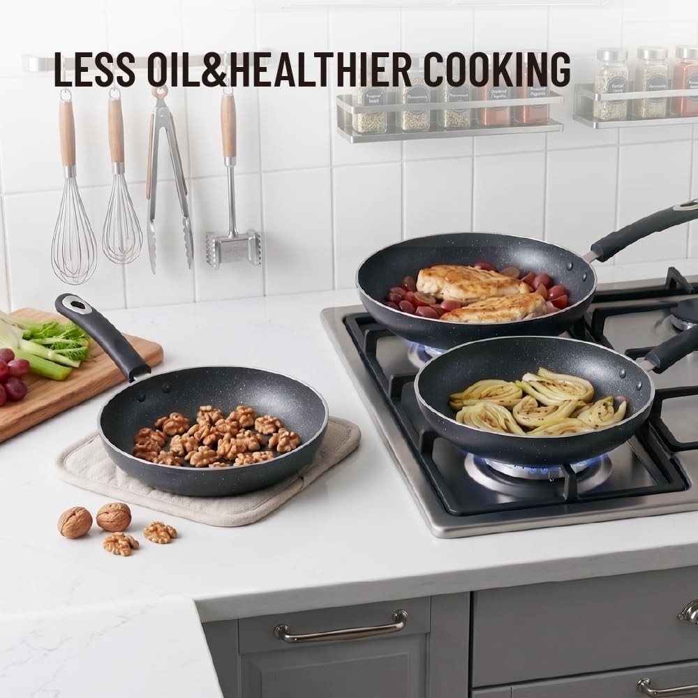 3-Piece Nonstick Frying Pan Set – Induction Compatible Skillets, 8″, 9.5″, 11″ O