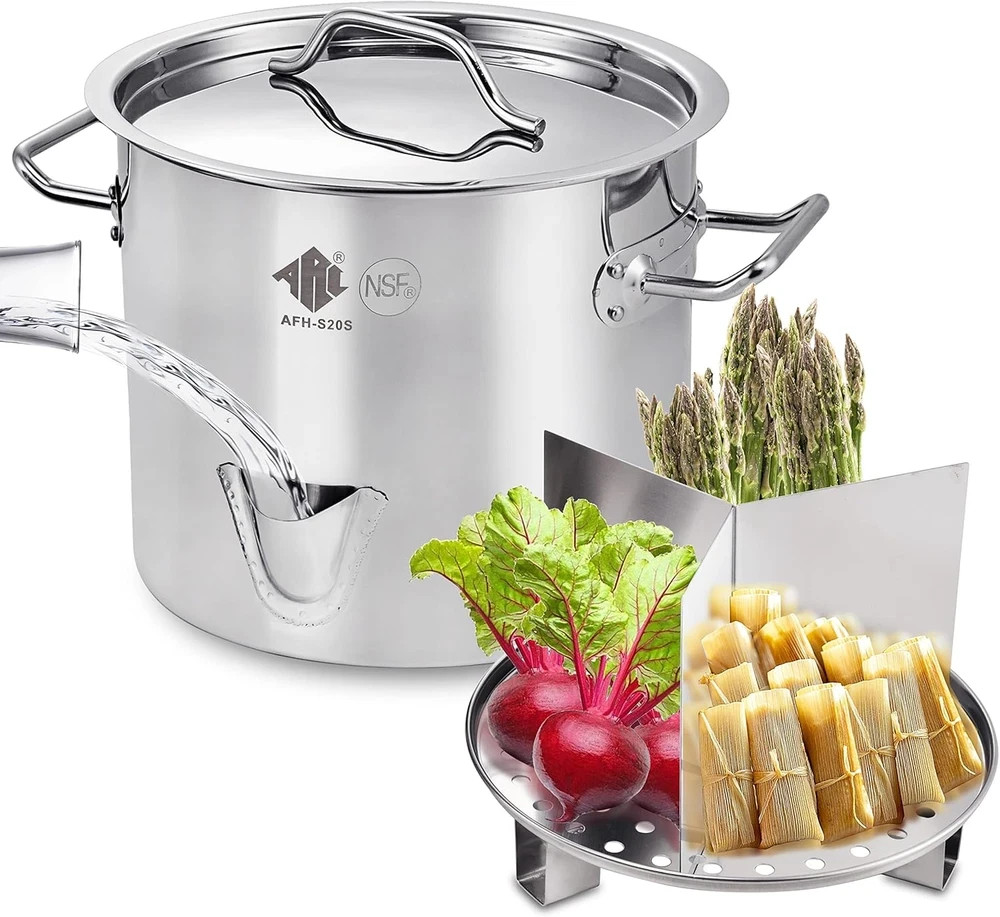 ARC 20QT Stainless Steel Tamale Steamer Pot with Easy-Fill Water Spout, Seafood