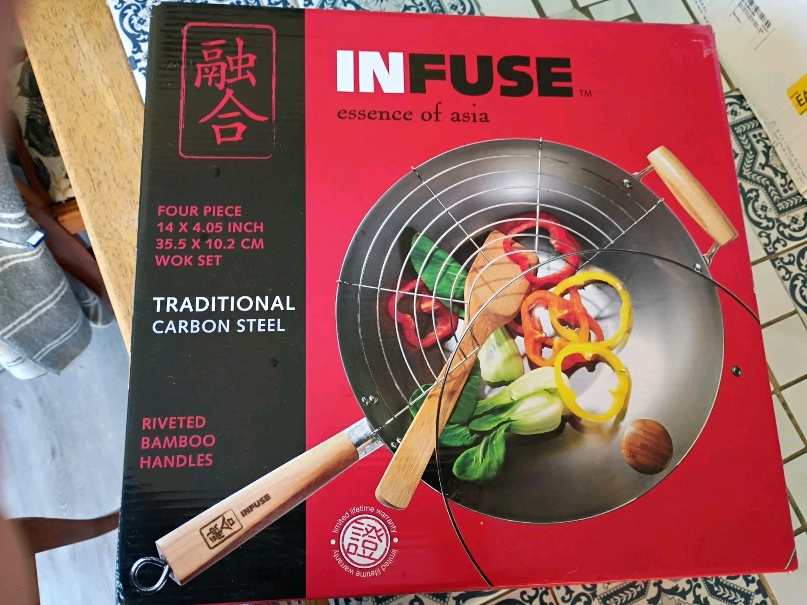 InFuse 4 Piece Non-Stick Carbon Steel Flat Bottom Wok Set **See Details**