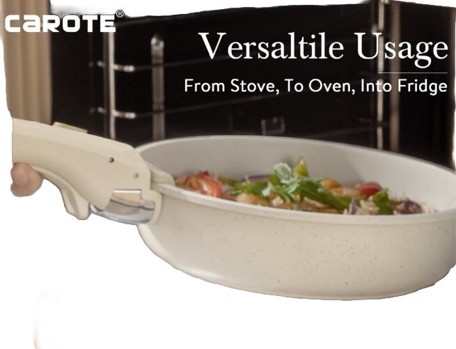 CAROTE 5-Pc. Nonstick Cookware Set ~ Detachable Handle ~ Granite Pot & Pan Set