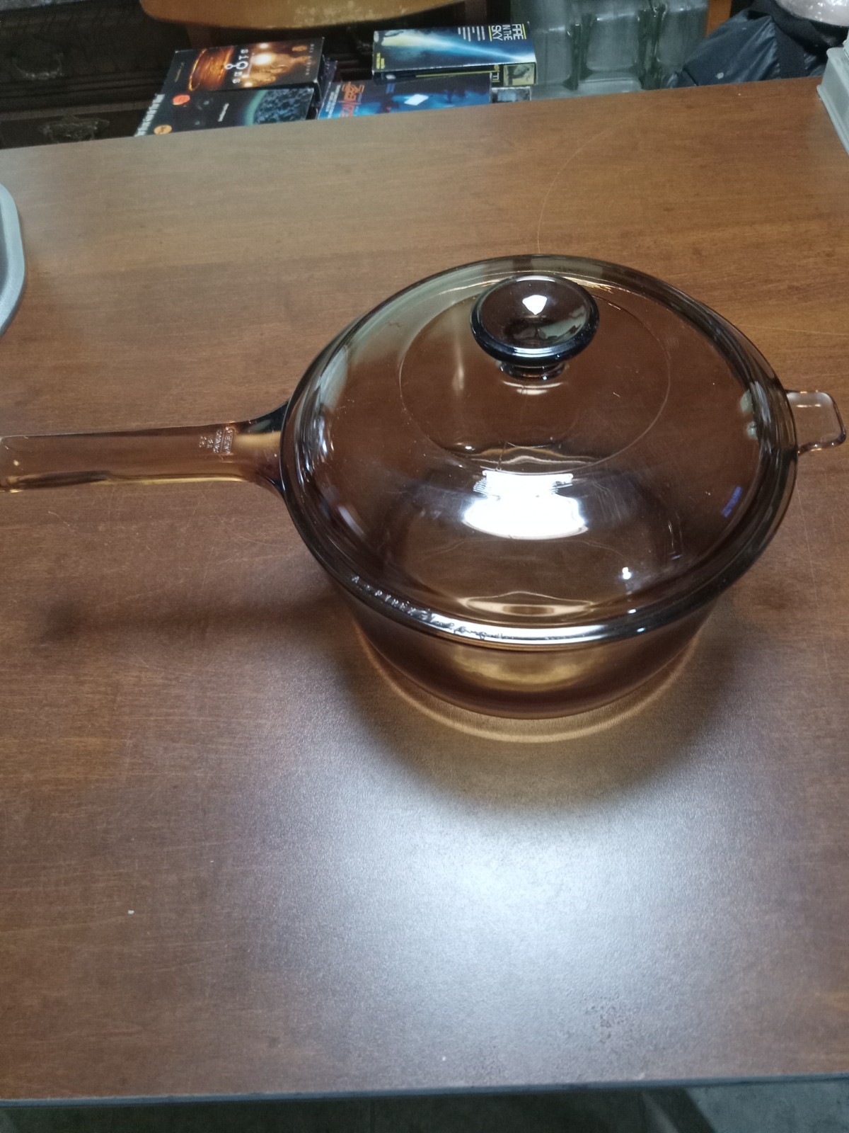 Corning Vision Ware Amber Glass Sauce Pan 2.5 L Pyrex Cookware Pot With Lid USA