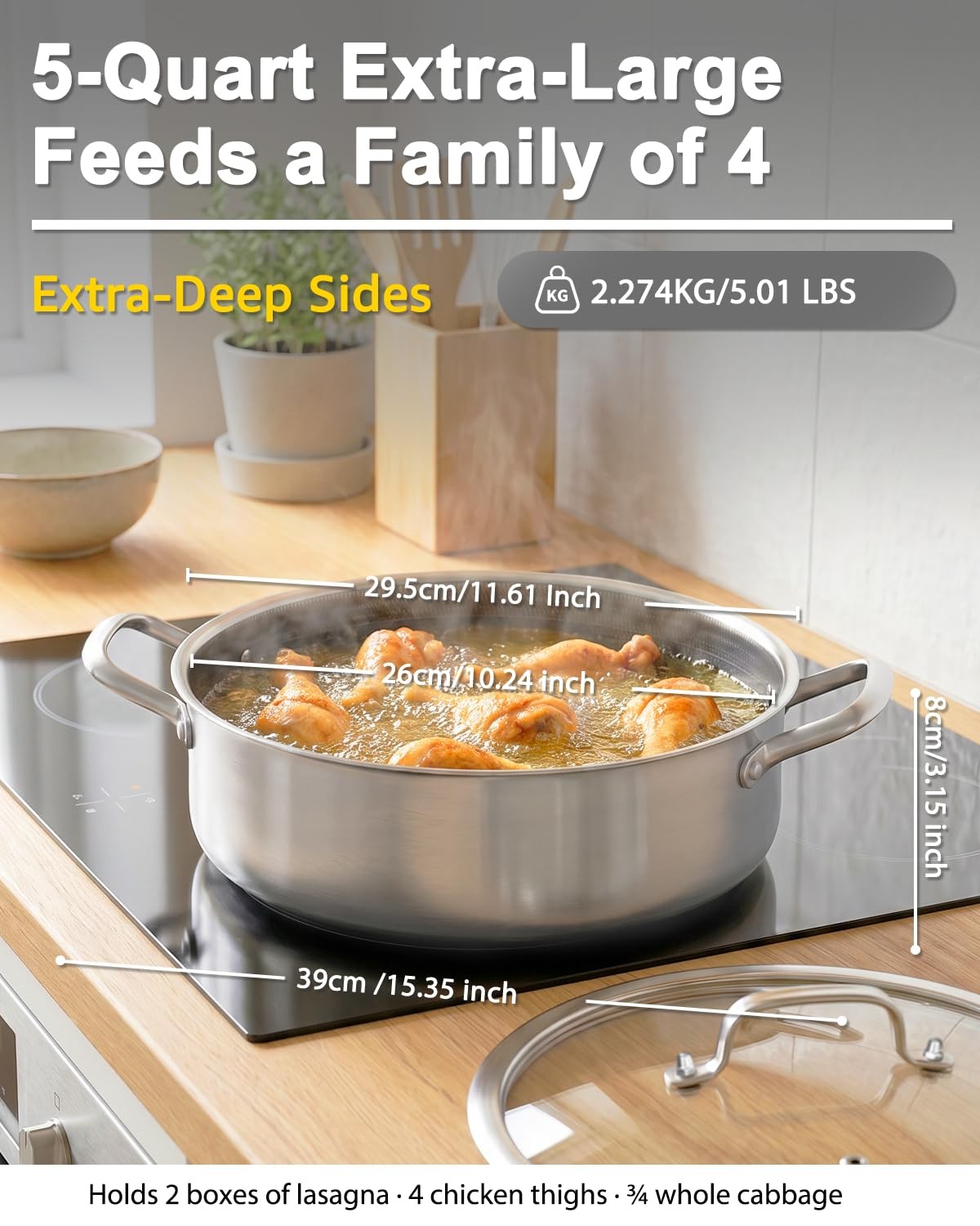 LOLYKITCH 5 QT Hybrid Ceramic Non Stick Tri-Ply Stainless Steel Sauté Pan wit…