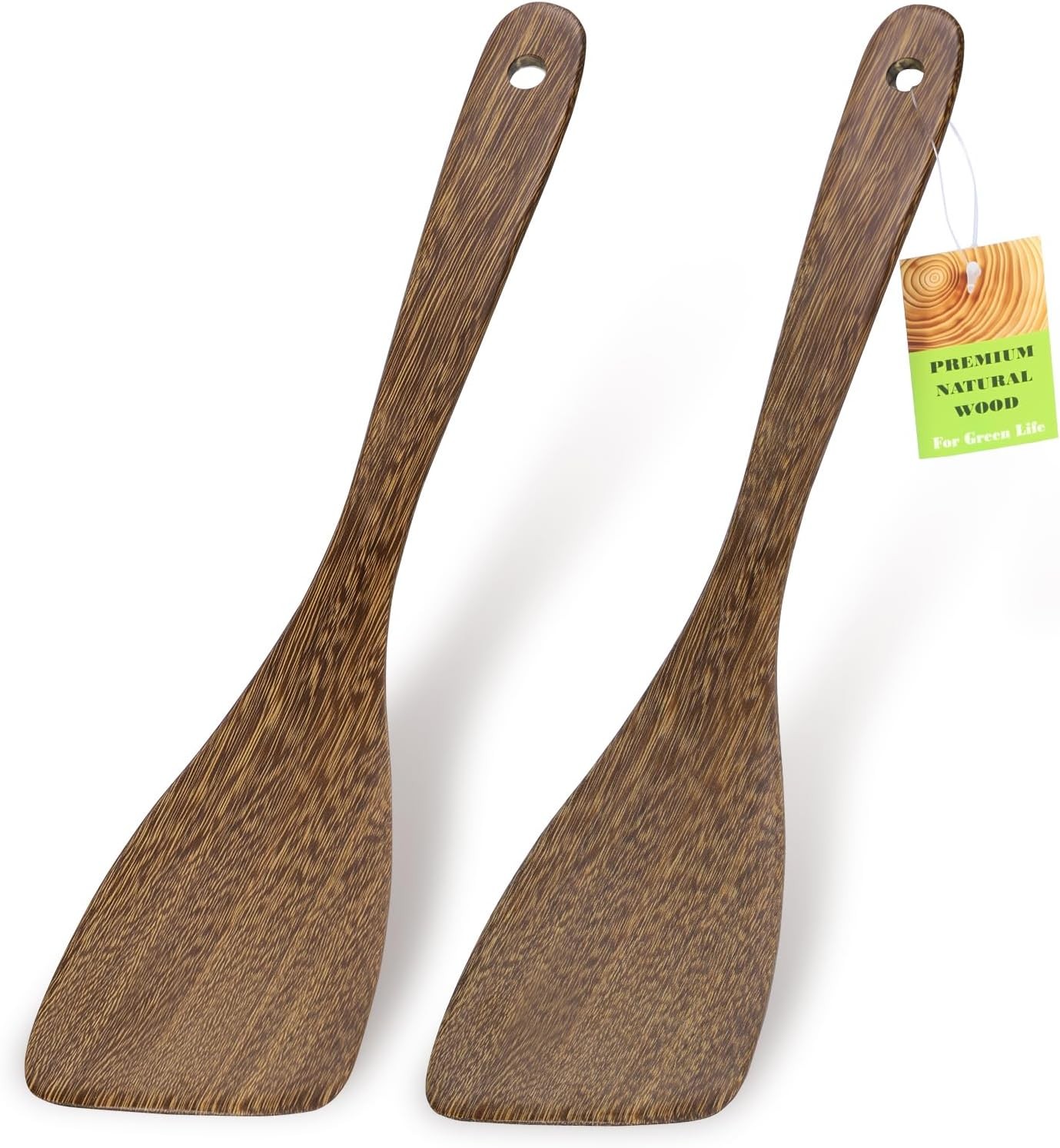 2PCS Wooden Spatula, 12.8IN Wooden Flat Frying Spatulas, Long