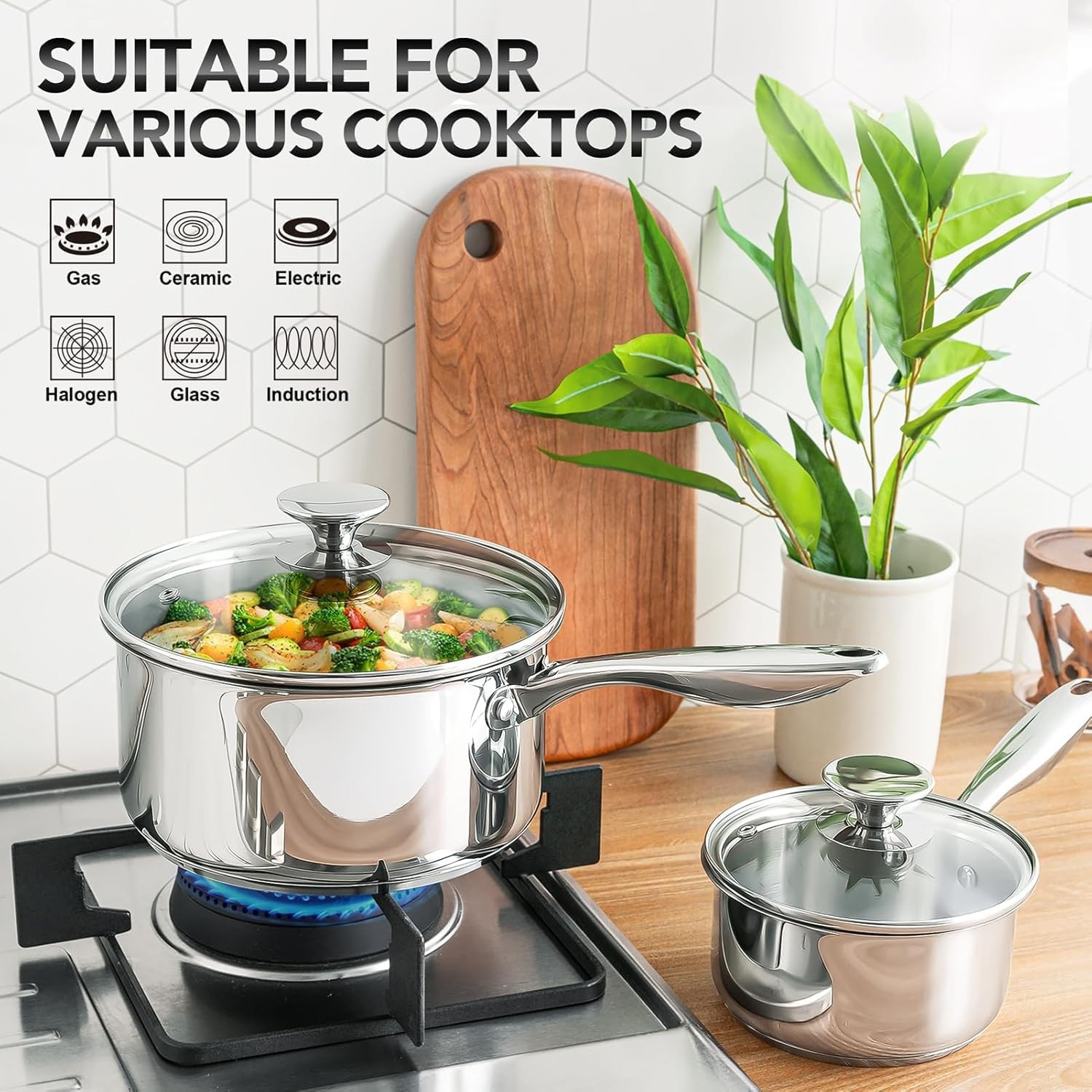 Best MICHELANGELO Triply Stainless Steel Saucepan Set with Lids 6pcs, Pot Set