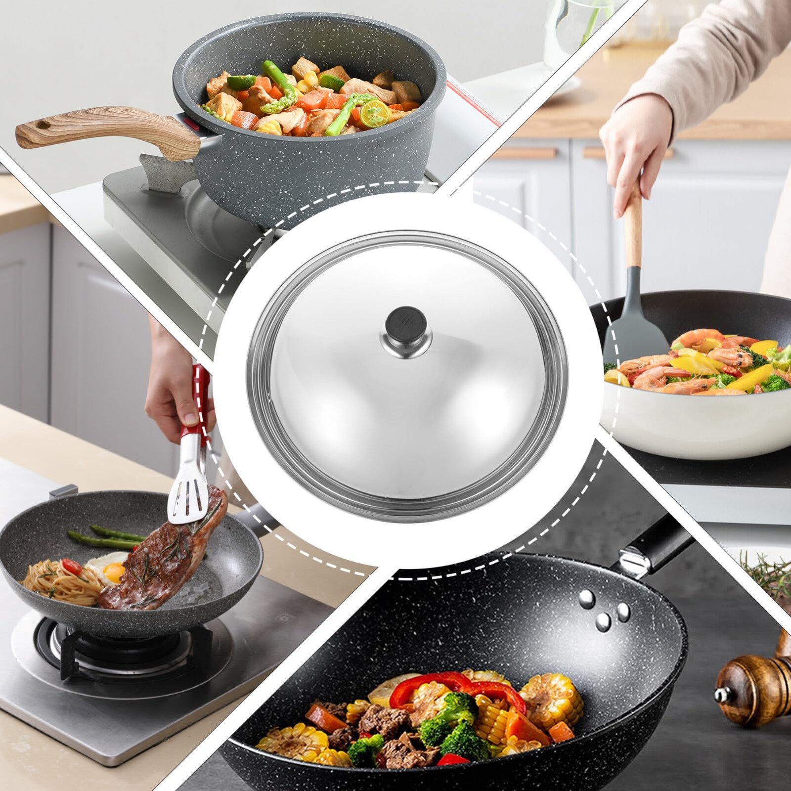 Stainless Steel Pot Lid 15 Inch Lid for Frying Pan Wok 15 Universal Pan Cover…