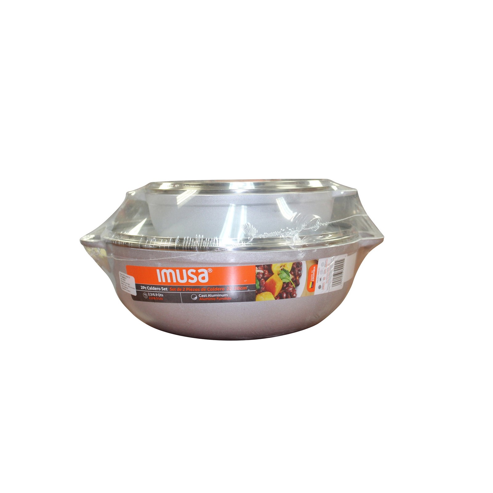 2.5/7.0qt Cast Aluminum Caldero 2pc Set W/ Glass lid 22/30cm