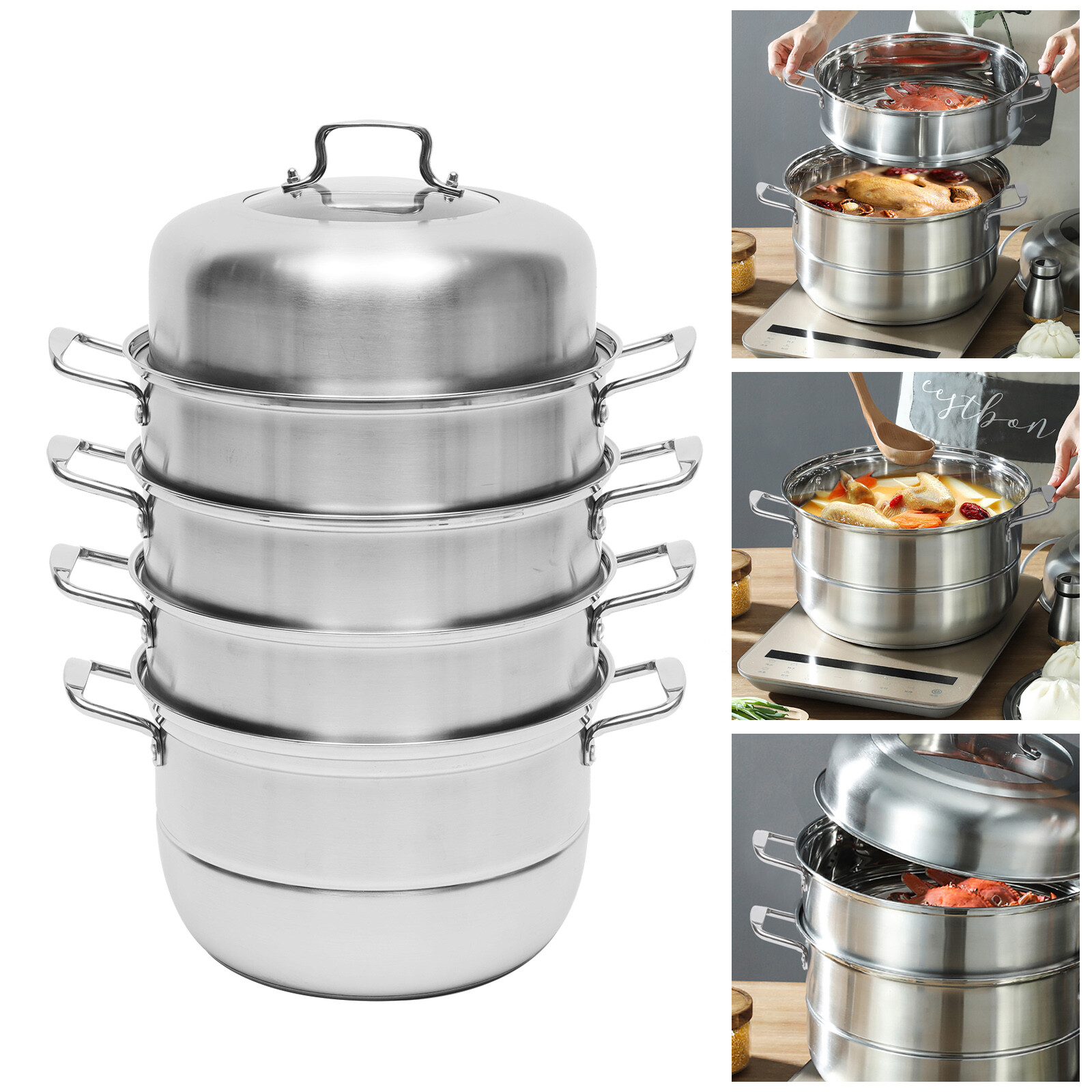 Stainless Steel 5 Tier Pot Steaming Food Steamer Cooking Cooker Cookware Large