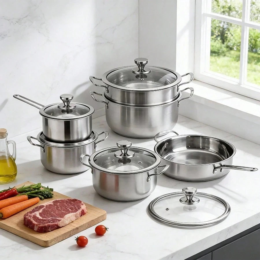 Senmeo 11-Piece Stainless Steel Cookware Set Induction Ready 500°F HeatResistant