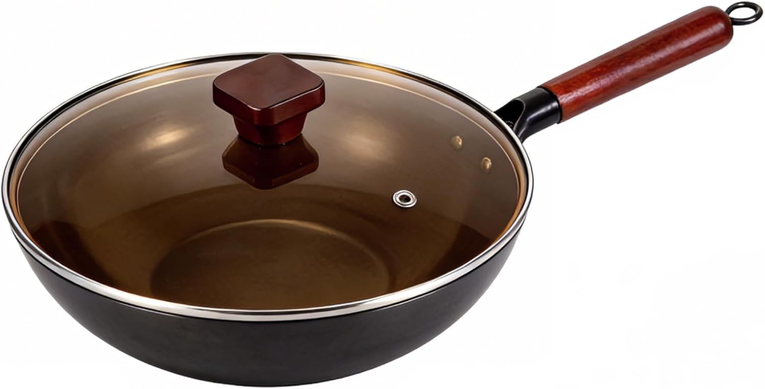 Nitrided Carbon Steel Wok, 12″ （30cm） Pre-Seasoned – Induction, Electric & Gas