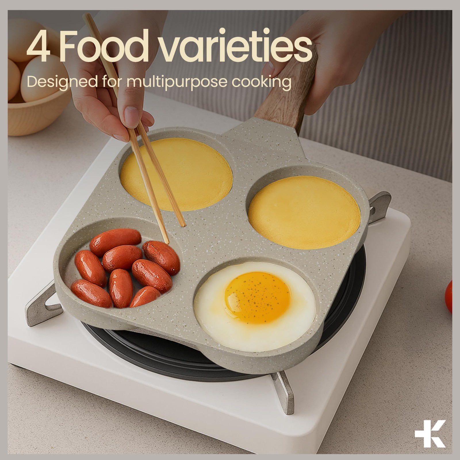4-Cup Nonstick Frying Egg Pan White Marble, Granite Pancake Pan, PFOS & PFOA …