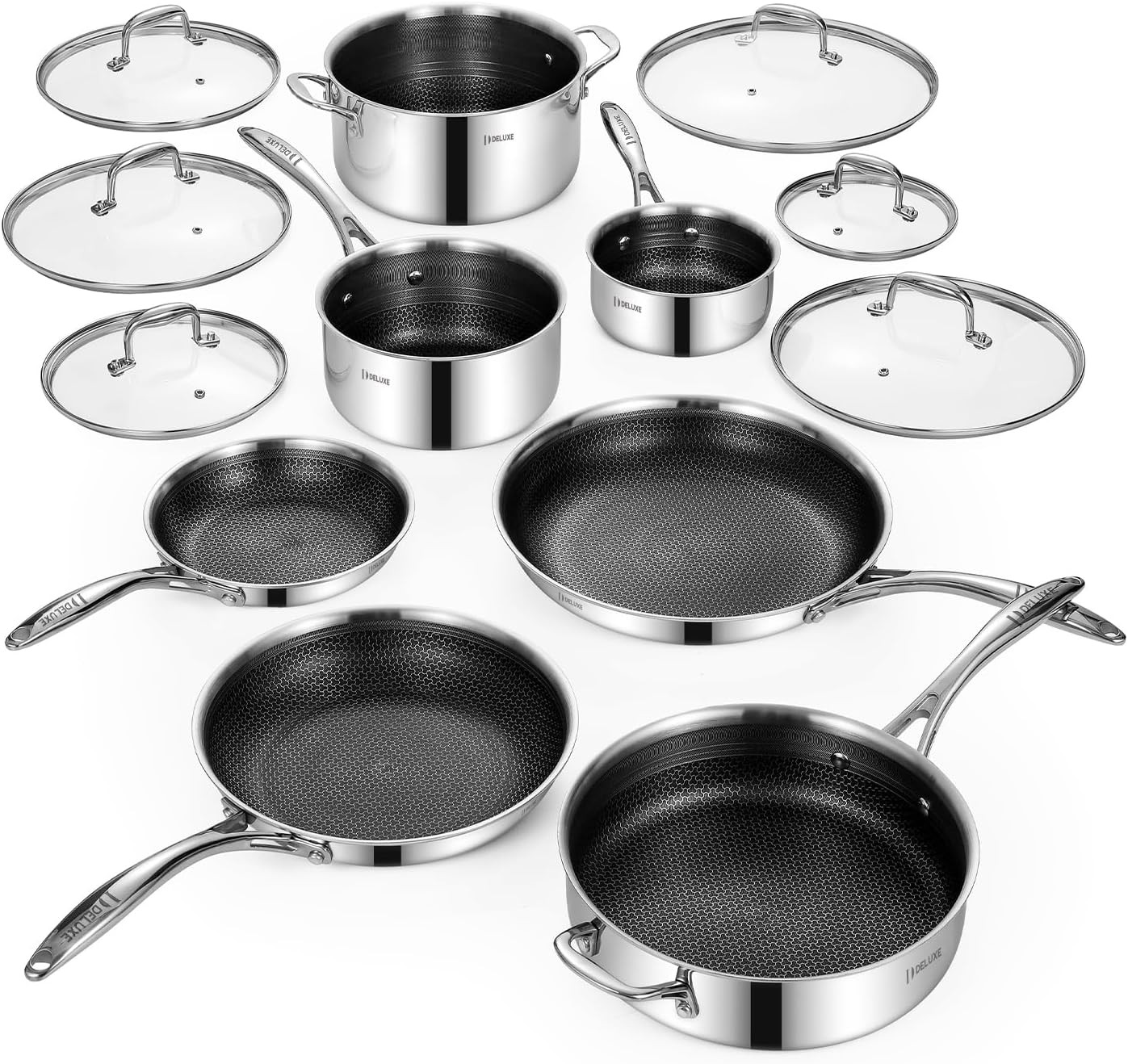 Deluxe 13 Pc Hybrid Ceramic Nonstick Cookware Set Induction PFOA Free Pots Pans