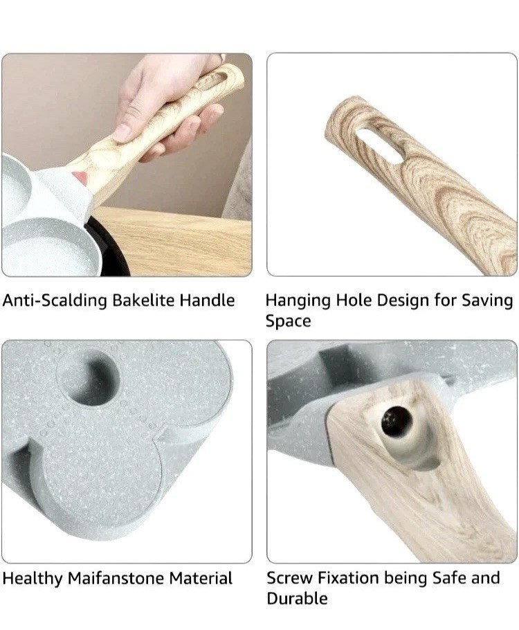 4 Hole Cup Egg Hamburger Pancake Maker Non-Stick Frying Pan with Wooden Handle❤️