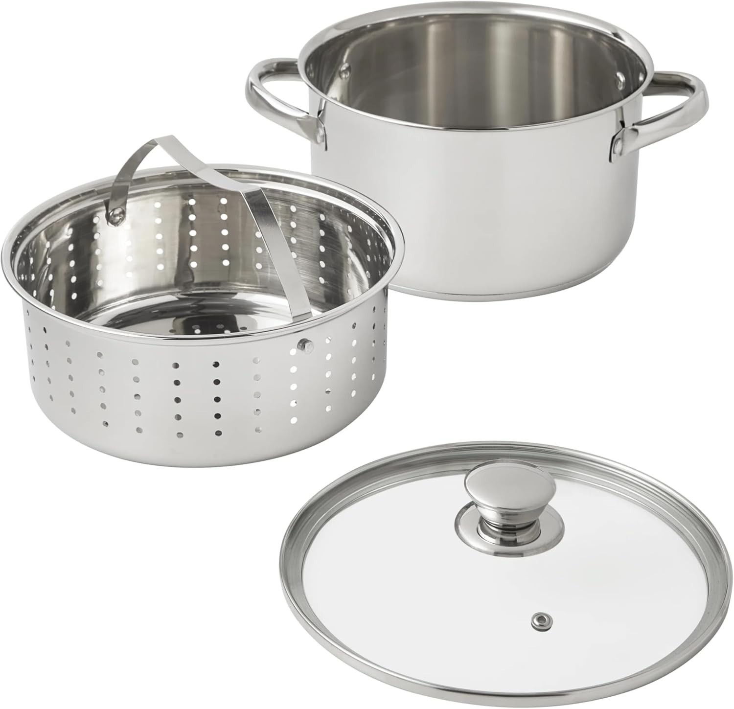 Mainstays 4 Quart Stainless Steel Steamer Pot Glass Lid Induction Vegetable