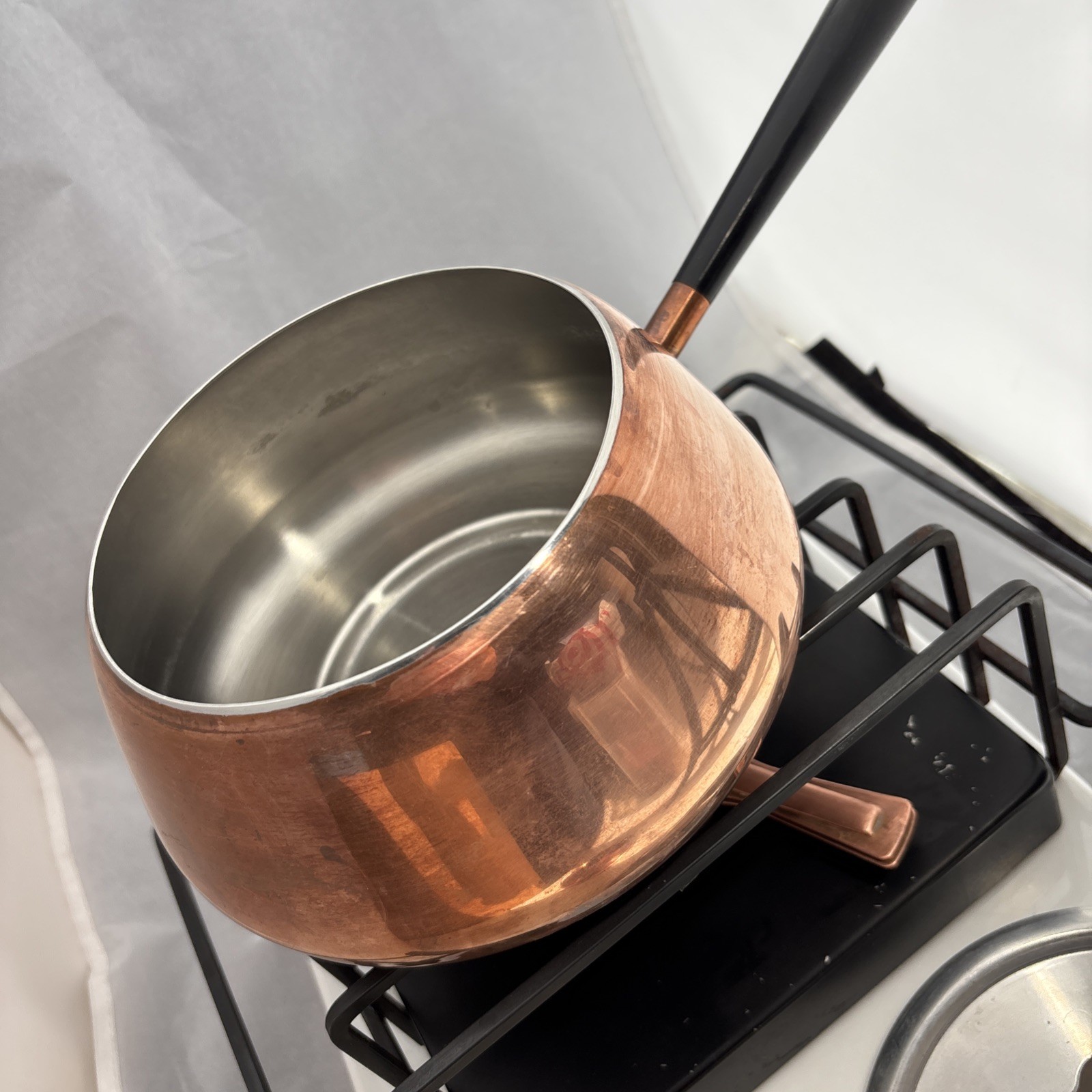 Vintage Spring Culinox Copper Fondue Pan Lids Sterno Burner Stand Forks Swiss