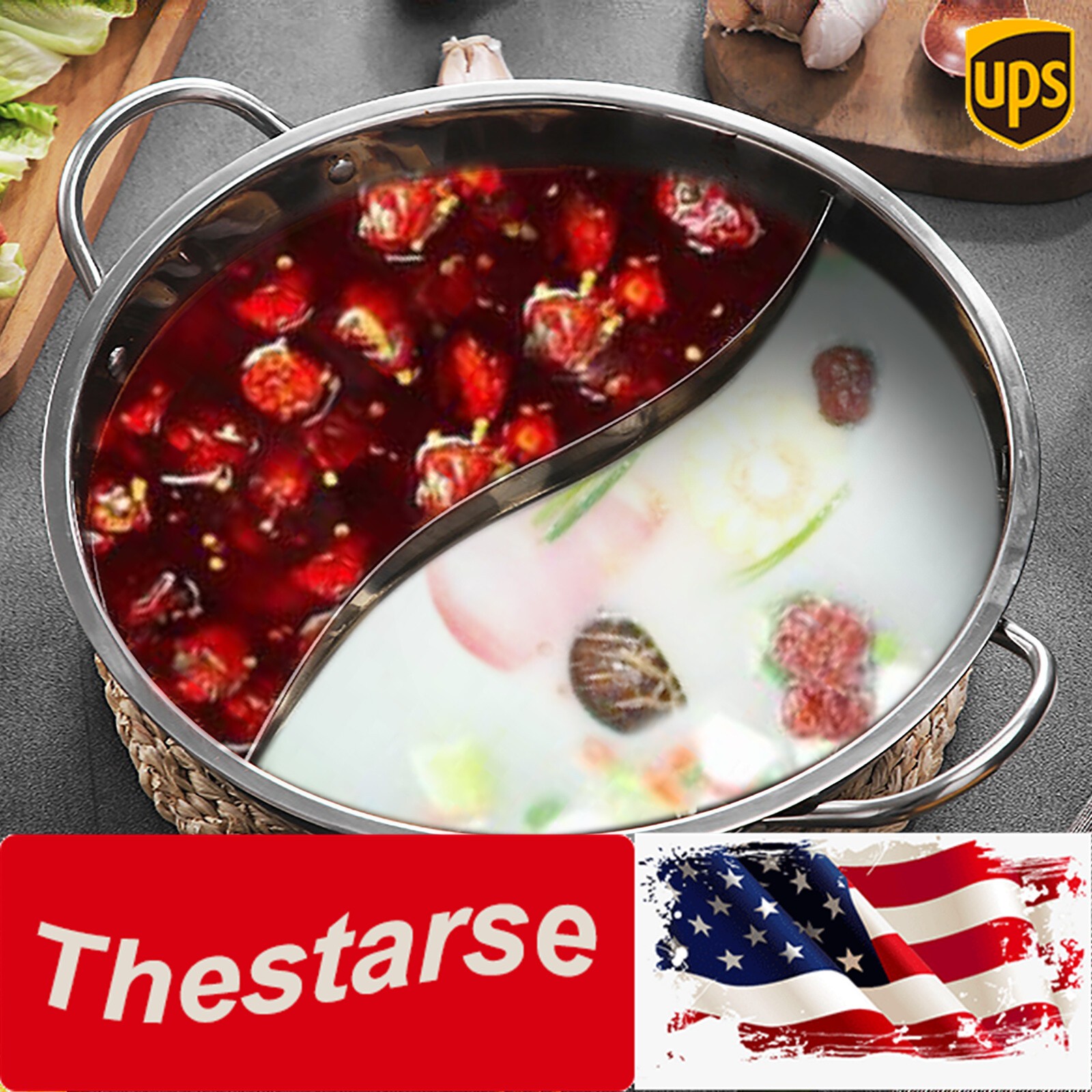 Shabu Pot Hot,Stainless Steel Cookware Soup Induction Nabe Lid Cooking Dual Side