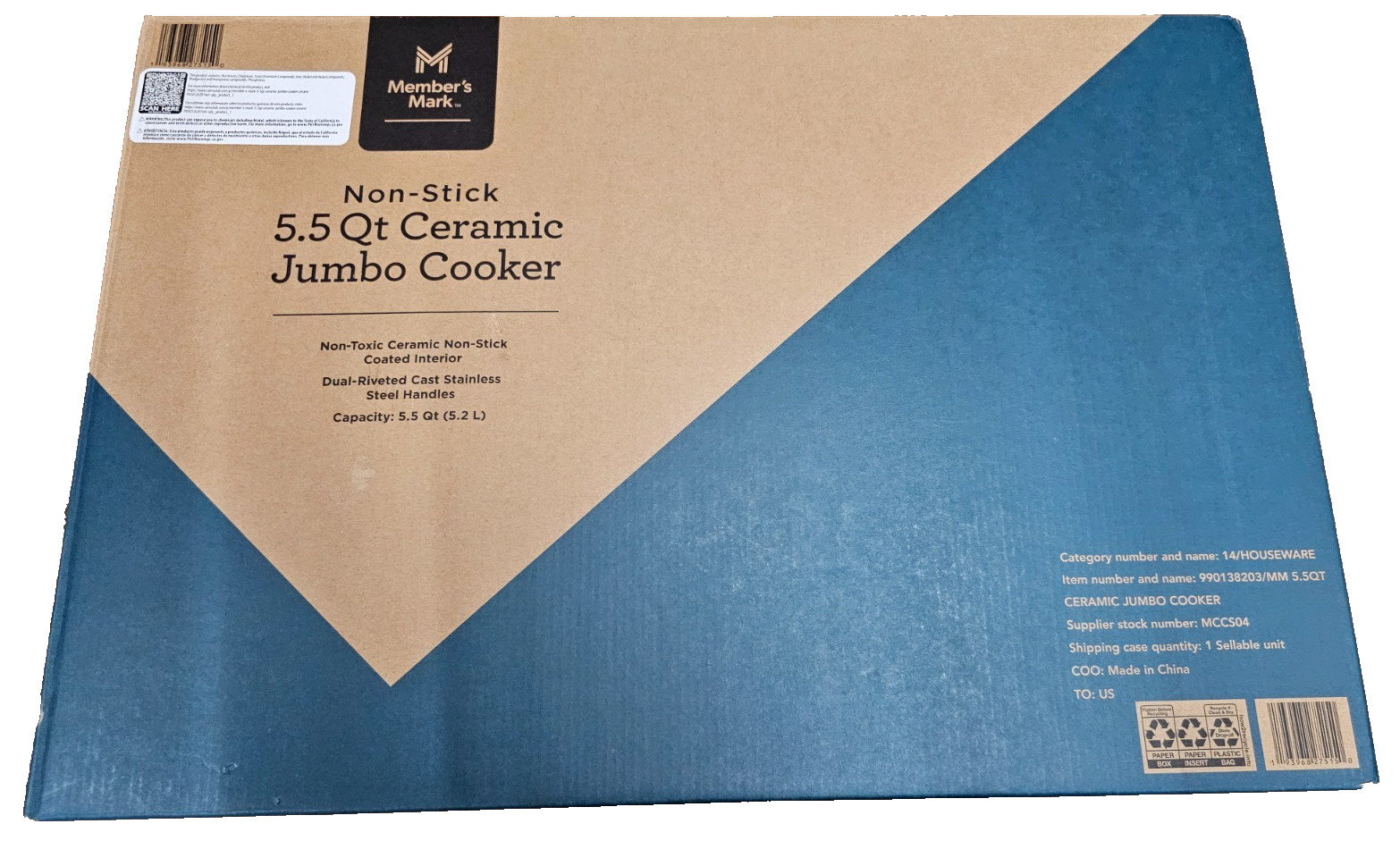 Member’s Mark 5.5-Quart Non-Stick Ceramic Jumbo Cooker, Peacock