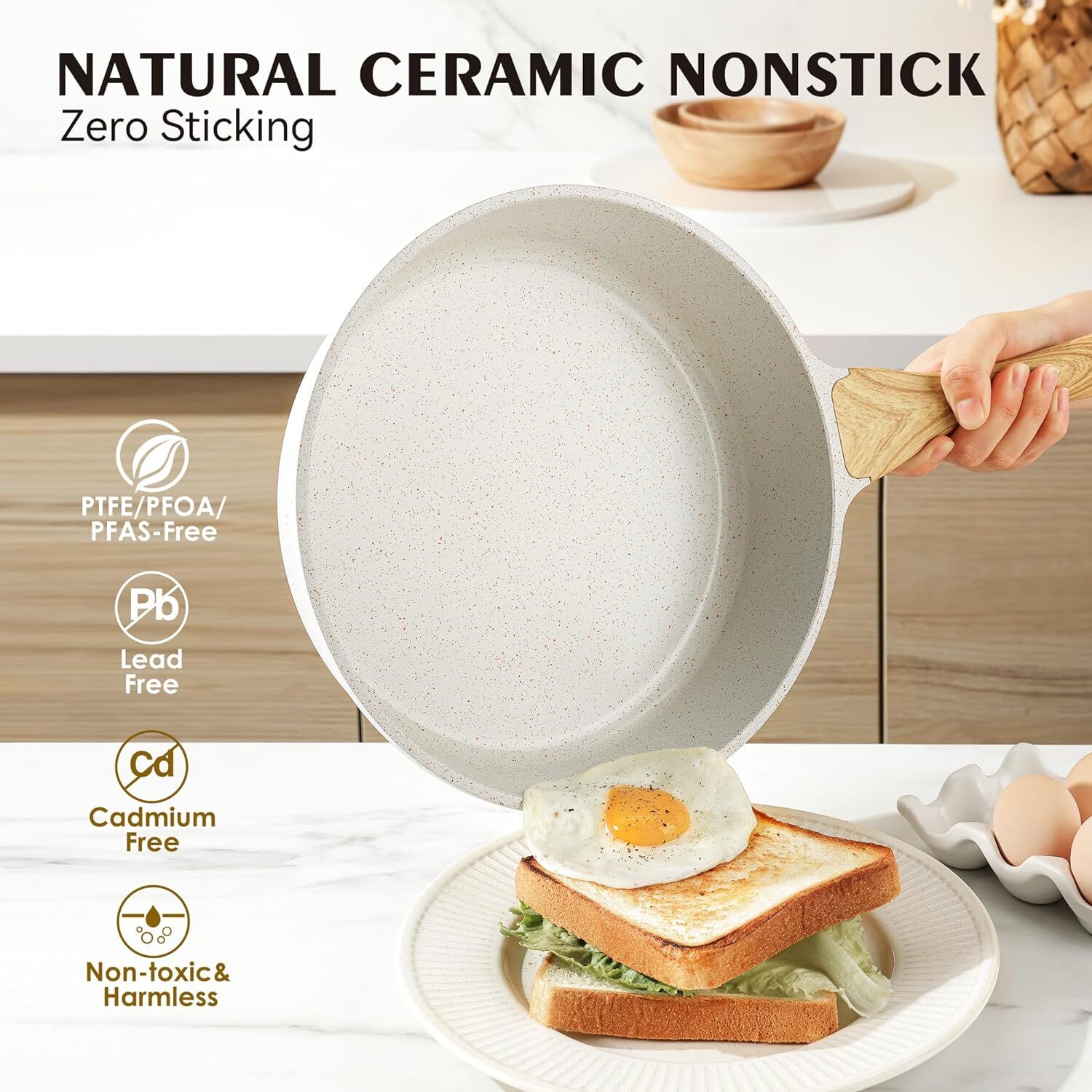 SENSARTE Nonstick Ceramic Saute Pan 12-Inch, Non-toxic Deep Frying Pan Skillet w