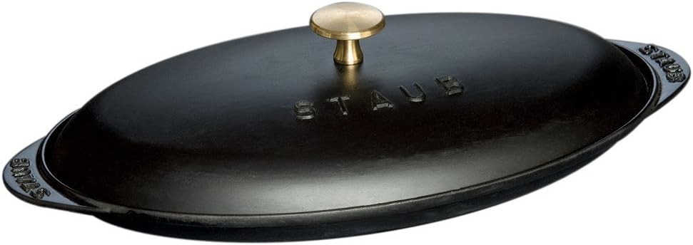 Matte Black Cast Iron Fish Pan – 14.5-Inch x 8-Inch Covered Roaster for Oven