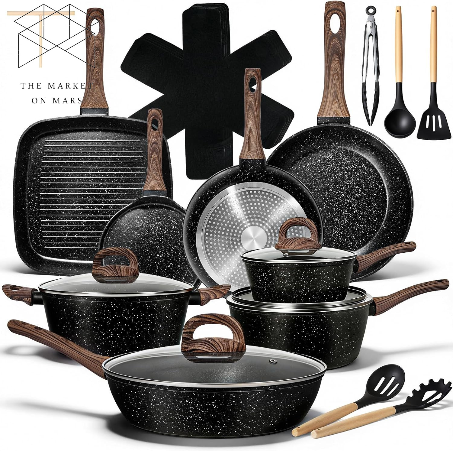 25Pcs Pots and Pans Set, Nonstick Ceramic Cookware Sets, Healthy Non-Toxic 💪👌