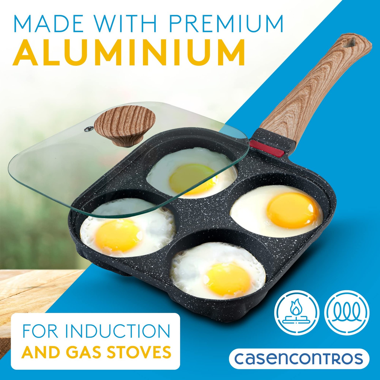 4 Cup Nonstick Egg Frying Pan Flipping Lid Brush Scraper Induction Gas Cooker