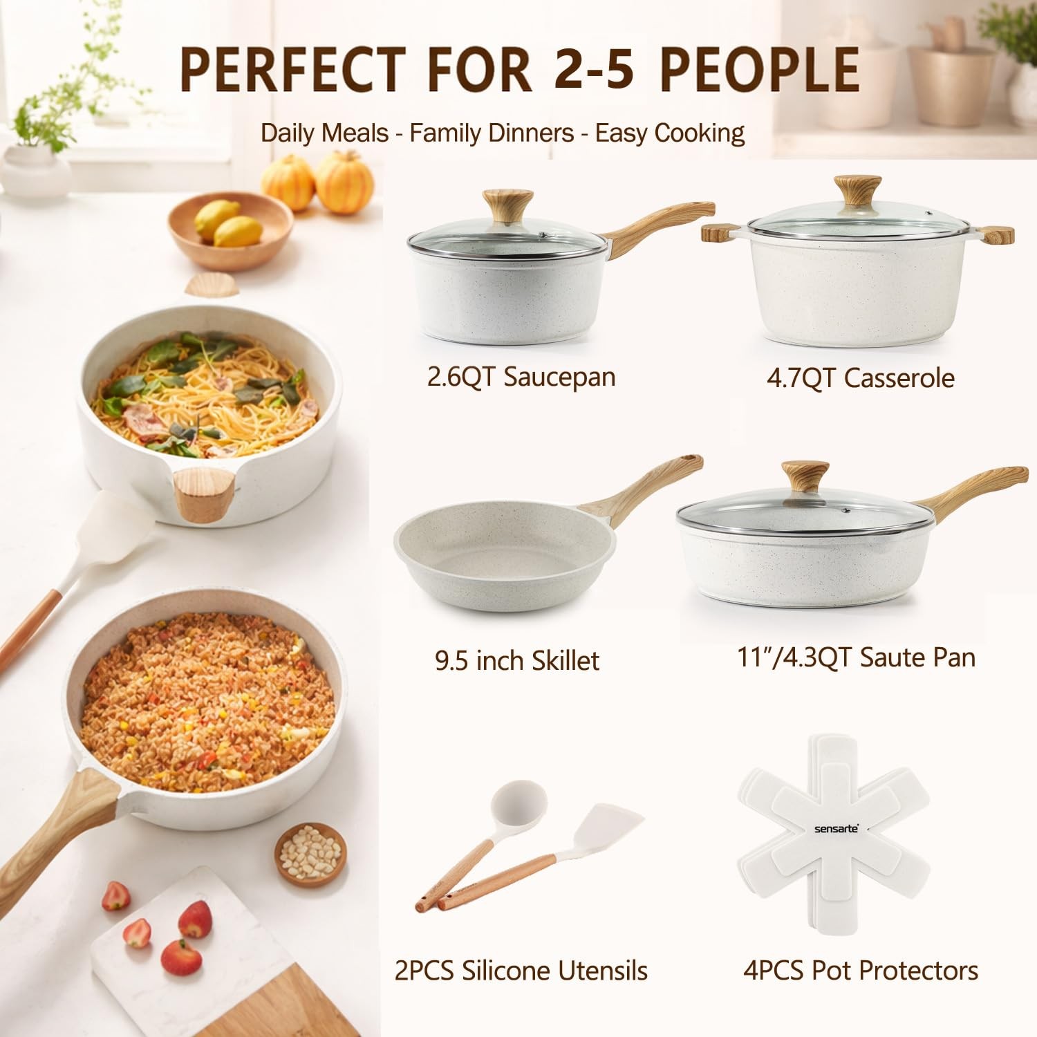 SENSARTE Nonstick Ceramic Cookware Set 13 Piece Non toxic Pots and Pans Set
