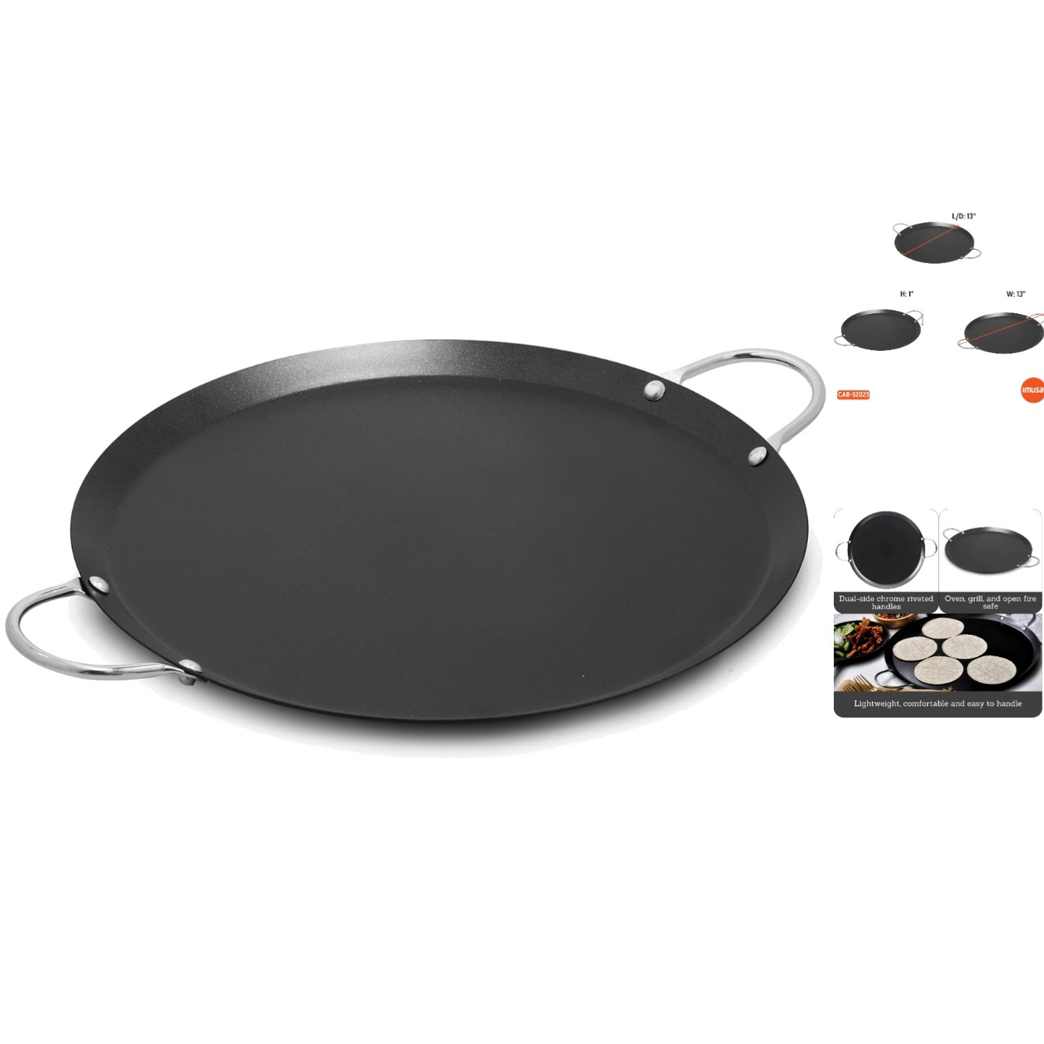 13.5in Round Carbon Steel Nonstick Griddle – Perfect for Pancakes & Tortillas
