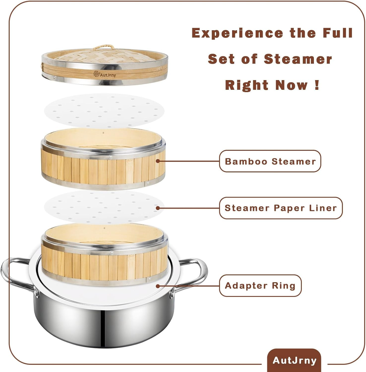 Stainless Steel Steamer Ring | 13 Inch, Fits 7 to 12 Inch Bamboo Steamer | Steam