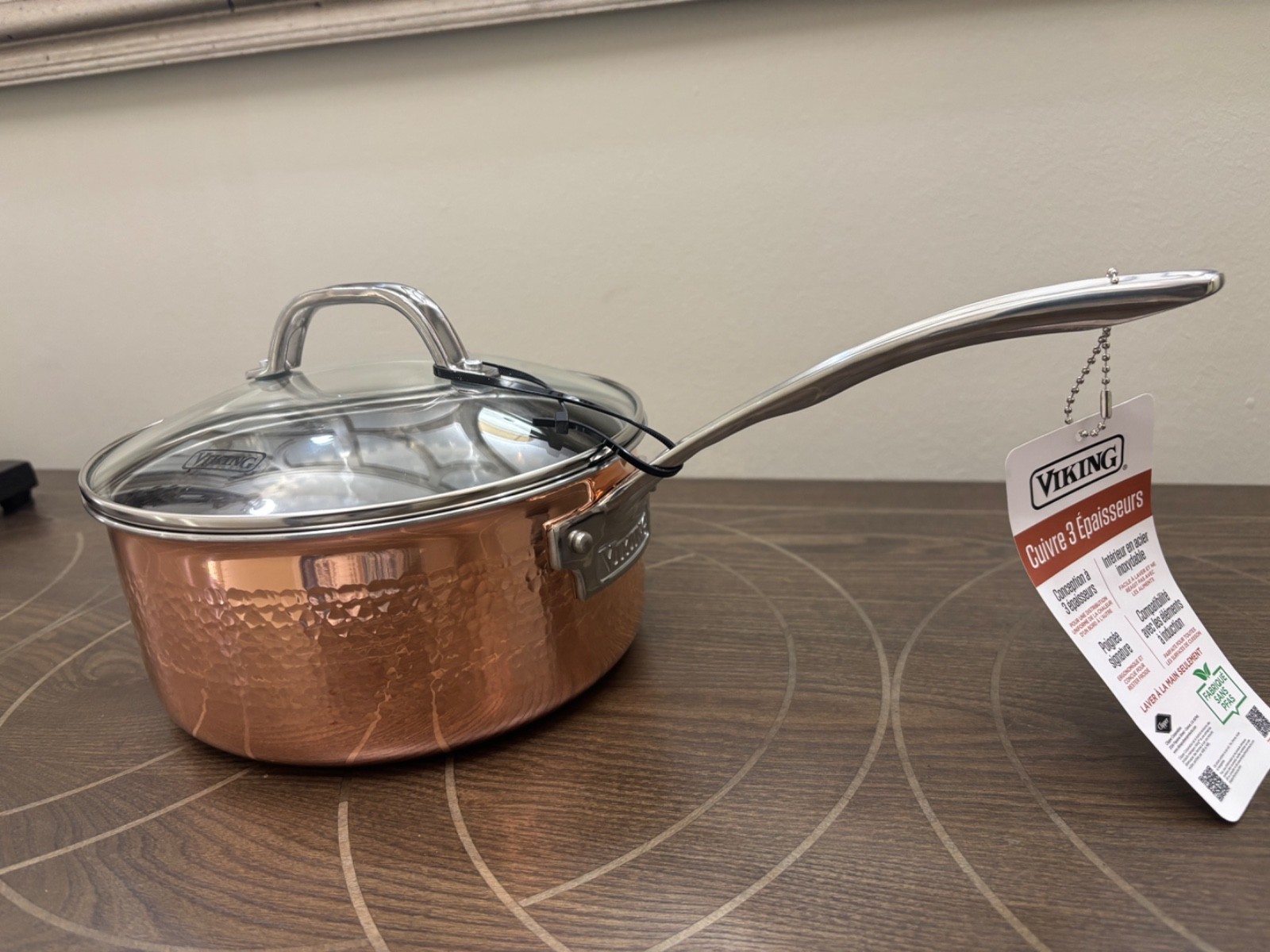 NEW Viking 3-Ply Copper with Stainless Interior 3QT Sauce Pan with Lid NWT