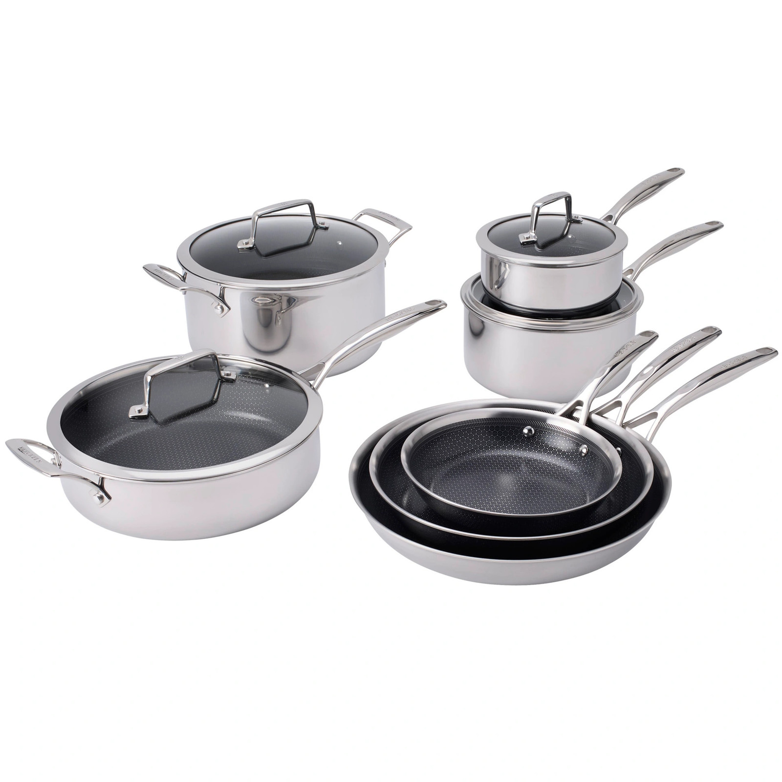 Henckels Paradigm Ceramic Non-Stick 11-piece Cookware Set, Stainless, NEW