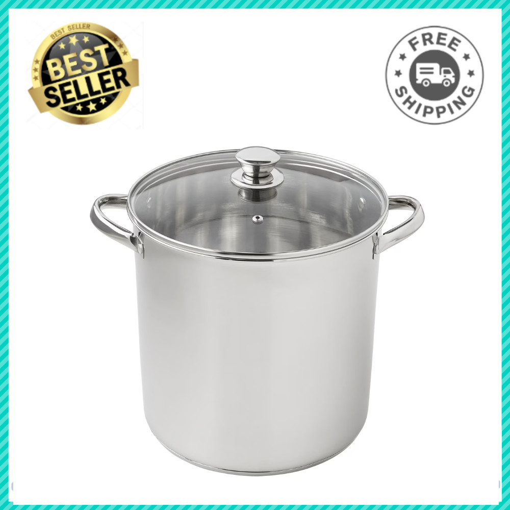 Mainstays 12-Quart Stainless Steel Stock Pot with Glass Lid, Induction Cookware