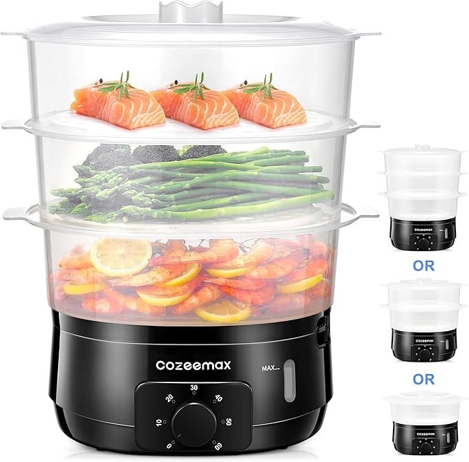 13.7QT Electric Food Steamer Cooking Vegetable Steamer W/ 3 Tiers Baskets 800W