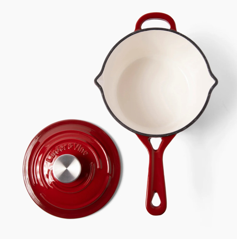 Larder & Vine Enameled Cast Iron Saucepan with Lid, 2.1L, 2 Colours BNIB